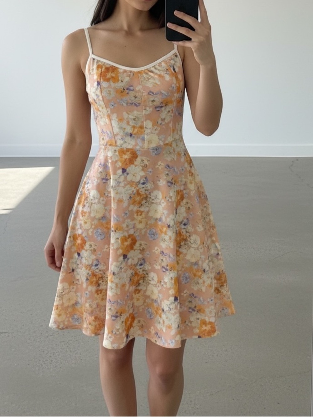 Vintage Sears Place de la Mode Floral Smocked Dress Peach Cottagecore 70s